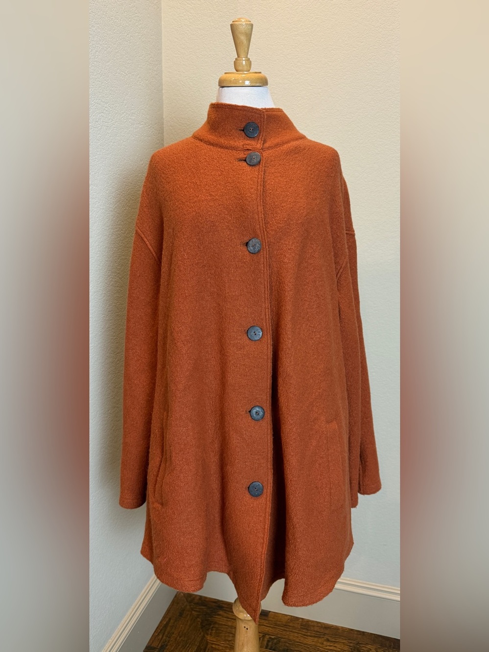 J. Jill Burnt Orange Button Wool Coat Autumn Minimalist Goblincore Boiled Wool L